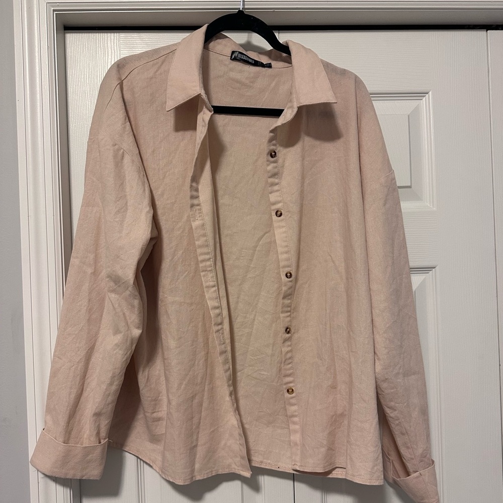 Missguided Tan Button Up Collared Shirt